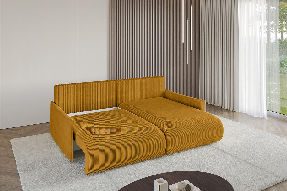 ECKSOFA Ottomane rechts ONESK-L -v1 216x177x72 Senfgelb Cord - Currygelb, Holzwerkstoff/Kunststoff (177/216cm) - ALTDECOR