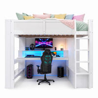 HOCHBETT 140/200 mit Schreibtisch, 16-Farben-LED und Stauraum in Weiß - Weiß, Holz (140/200cm) - EVRYAE