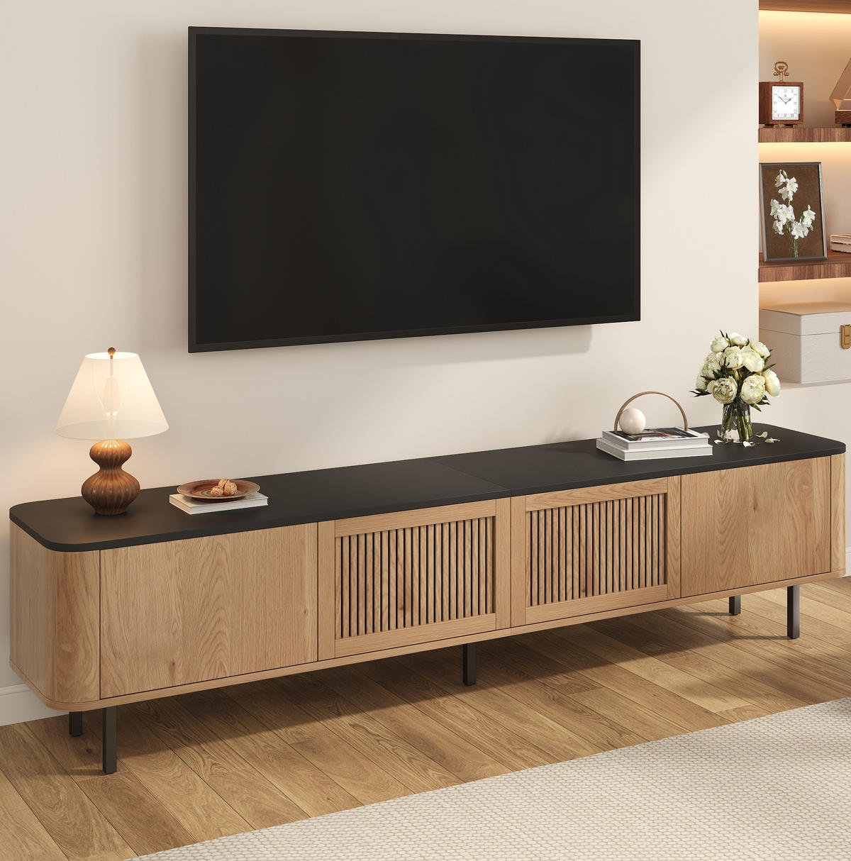 TV-SCHRANK 190/35/45 cm mit Gittertüren und viel Stauraum, Eichefarben - Braun, Holzwerkstoff (190/45/35cm) - Redom