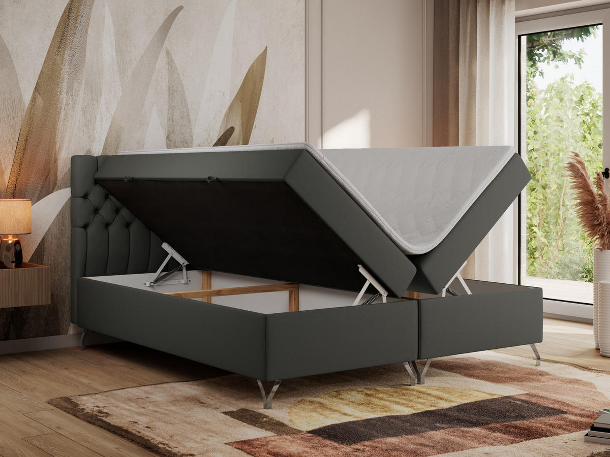 BOXBETT GRIMALDI 200/200 Dunkelgrau Kunstleder - H3 - Dunkelgrau, Holz/Textil (200/200cm) - MKS