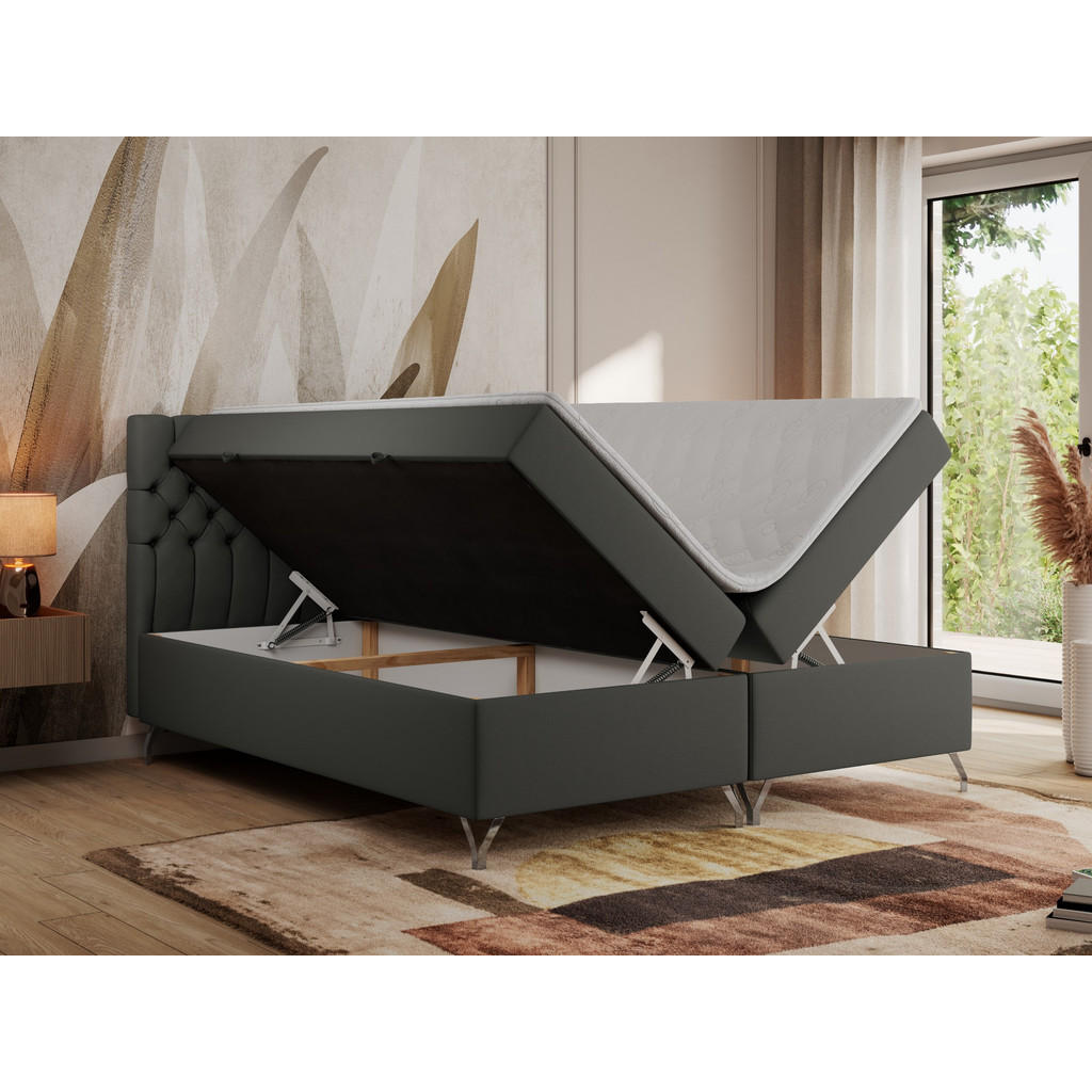 Thumbnail - MKS Boxbett, Dunkelgrau, Textil, 2-Sitzer, H3, 7-Zonen, Rechteckig, 120x200 cm, Schlafzimmer, Betten, Boxspringbetten
