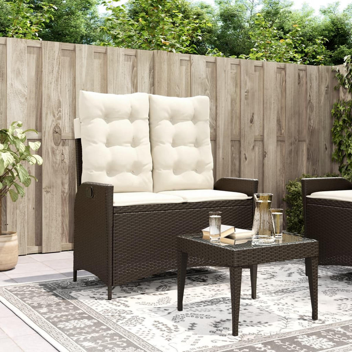 GARTENBANK Verstellbar mit Kissen Braun Poly Rattan - Braun, Kunststoff (104/93/59cm) - furnicato