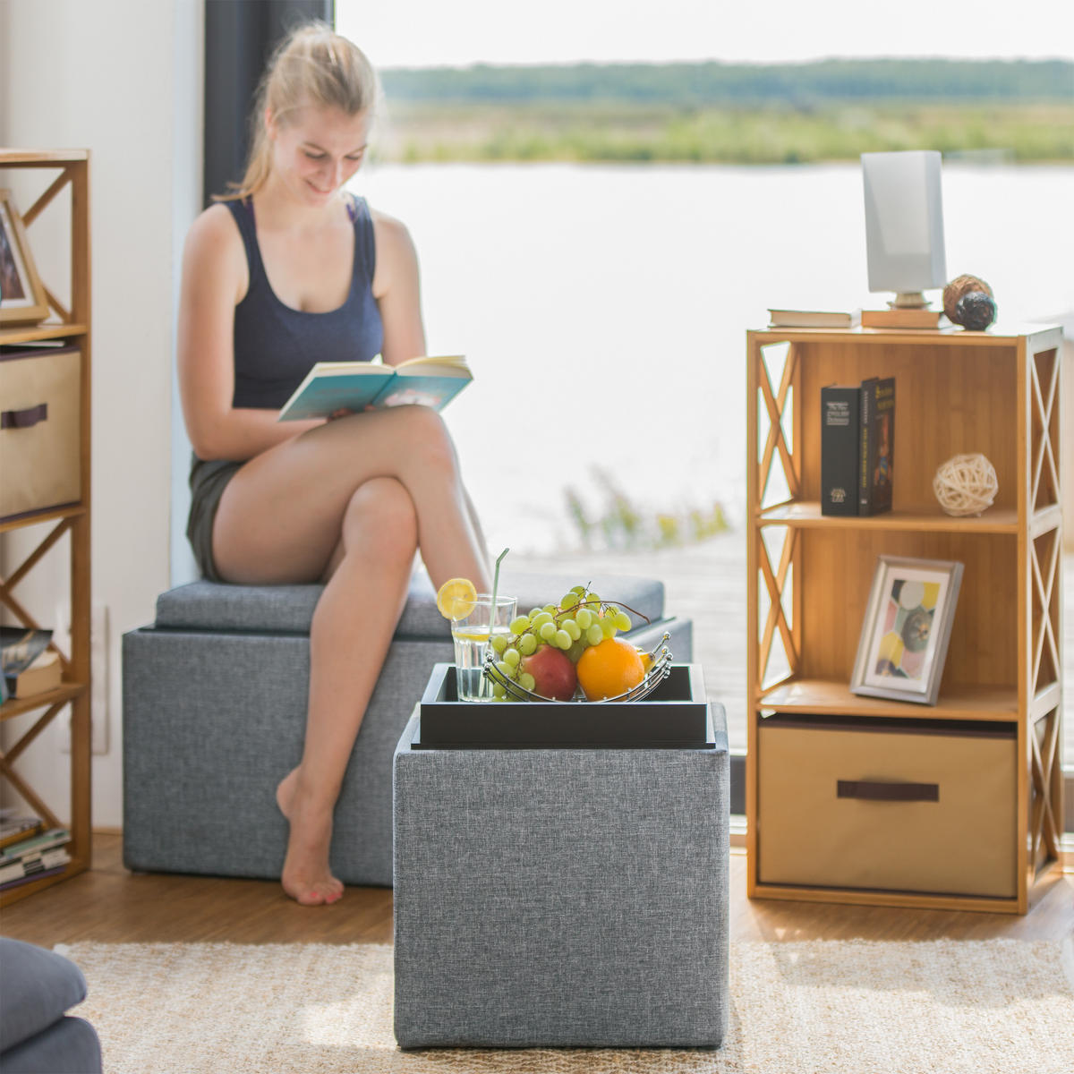 SITZHOCKER Dunkelgrau mit Stauraum 42x40,5 cm - Anthrazit, Holzwerkstoff/Textil (40.5/42/40.5cm) - Relaxdays