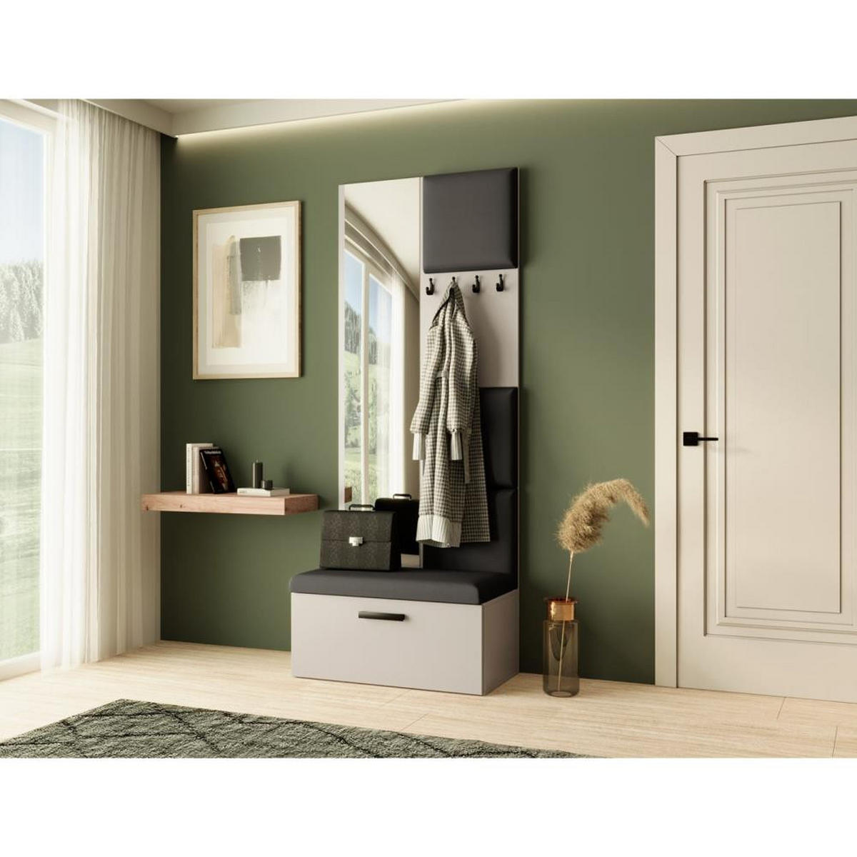 GARDEROBE Margaret III 81/203/43 mit gepolsterten Paneelen - Kaschmir/Schwarz, Holzwerkstoff/Kunststoff (81/203/43cm) - Beautysofa