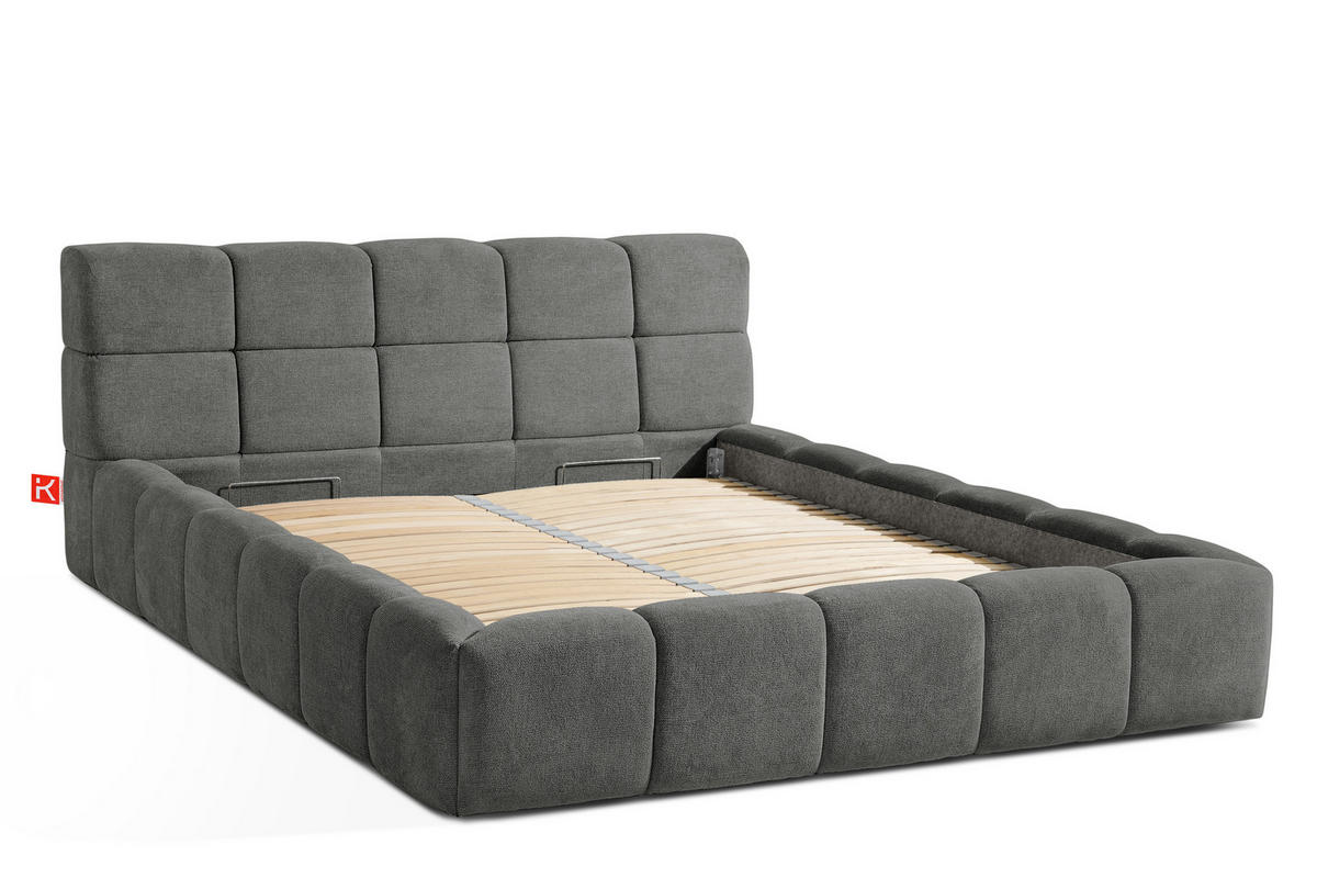 POLSTERBETT AERI 140/160/180/200 mit Rahmen und Bettkasten, grau - Grau, Holz/Holzwerkstoff (160/200cm) - KONSIMO®