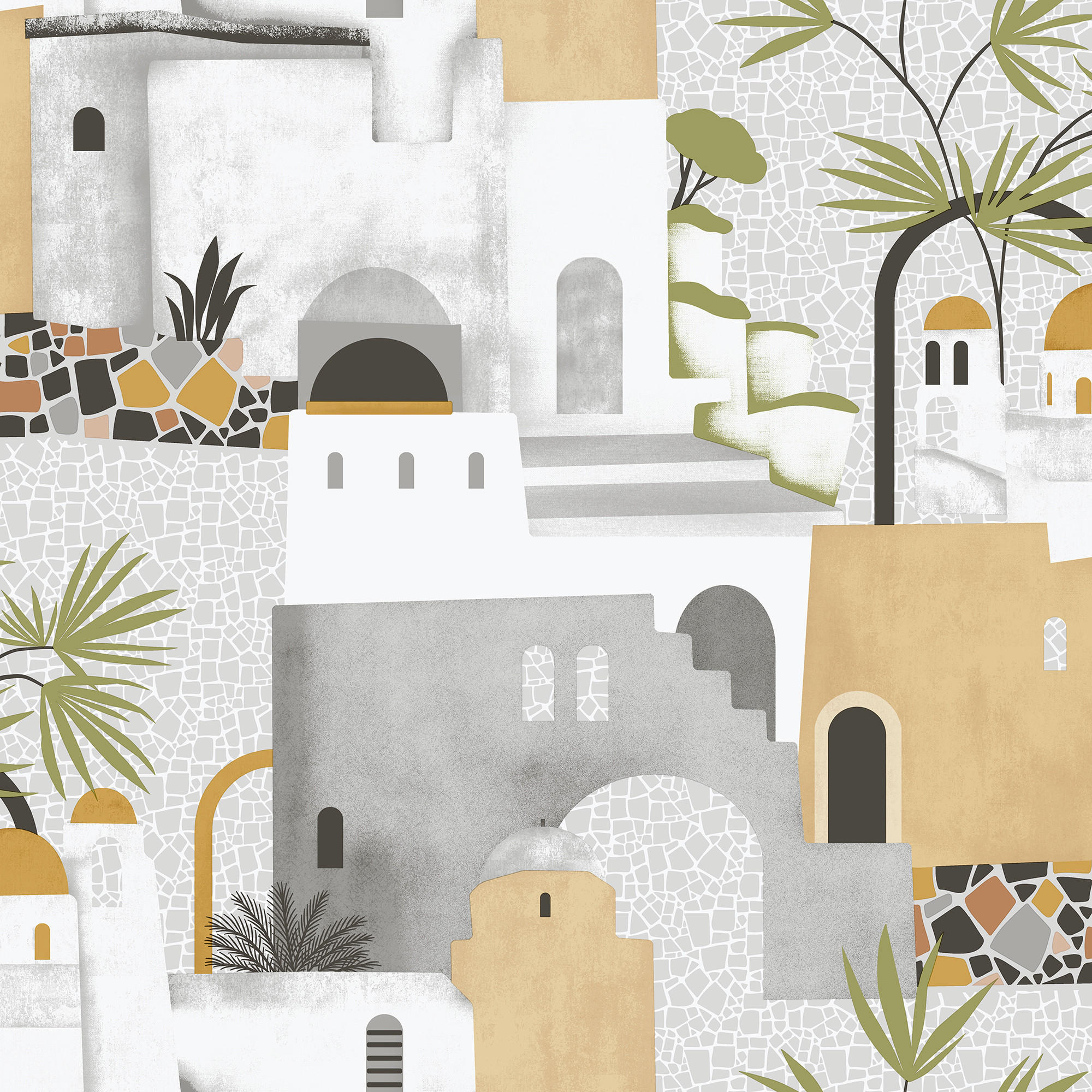TAPETE Mediterrane Häuser 53 cm x 10 m - Gelb, Papier (53/1000cm) - Sanders & Sanders