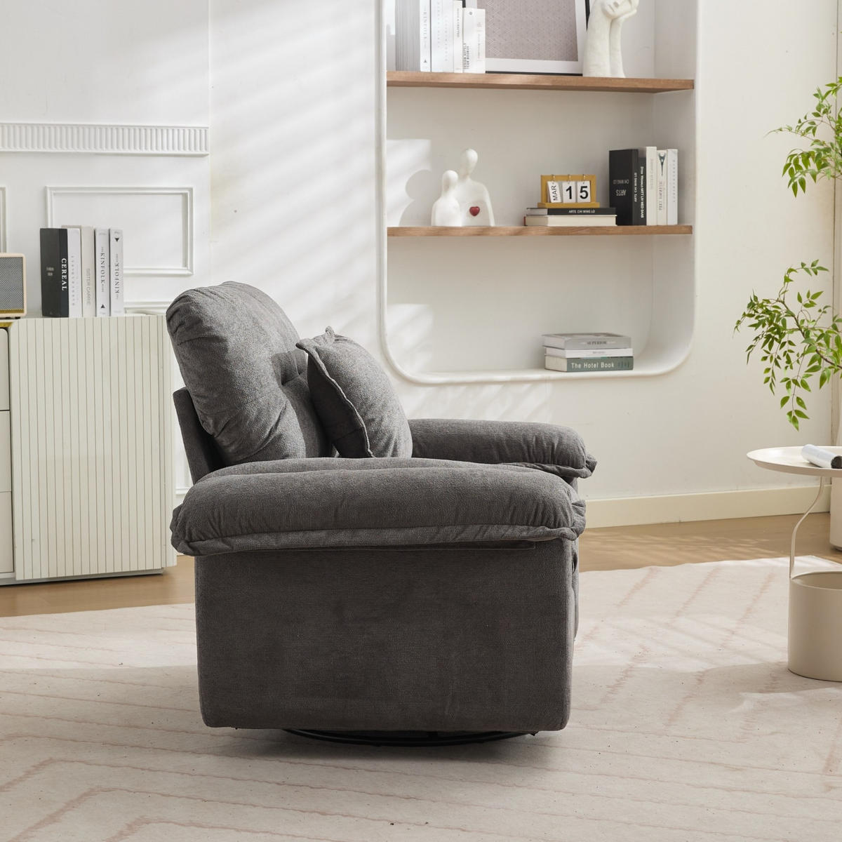 SESSEL in Grau mit 360°-Drehfunktion und Chenillebezug,84/116/96 cm - Grau, Textil (84/96/116cm) - Flora Grace
