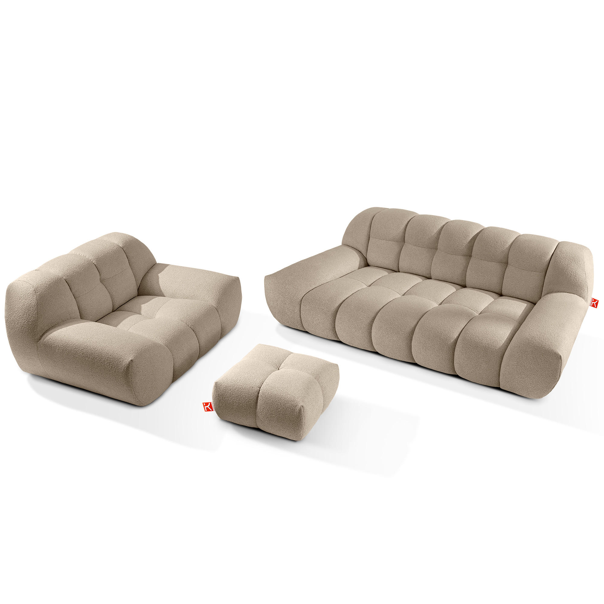 SITZGARNITUR VENA Bouclé, Beige - Beige, Holz/Textil (65/38/65cm) - KONSIMO®