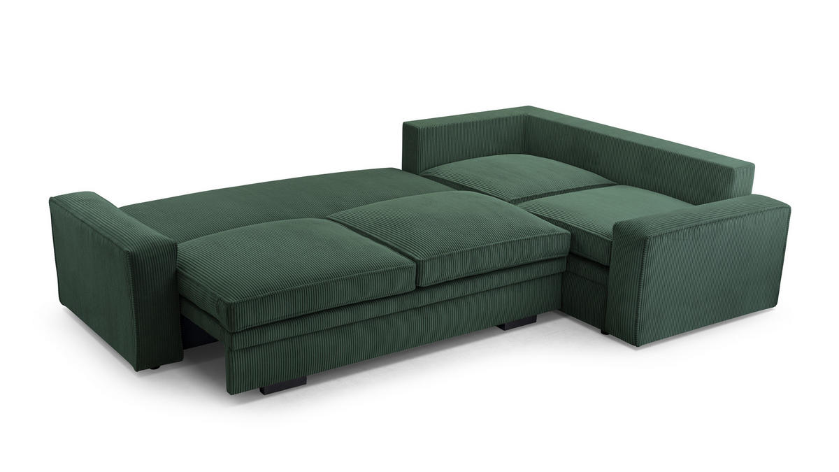 ECKSOFA L Form Treville Grün 296/196/94 cm –Rechts, mit Bettkasten und Schlaffunktion - Schwarz/Grün, Kunststoff/Textil (296/196cm) - AX Living