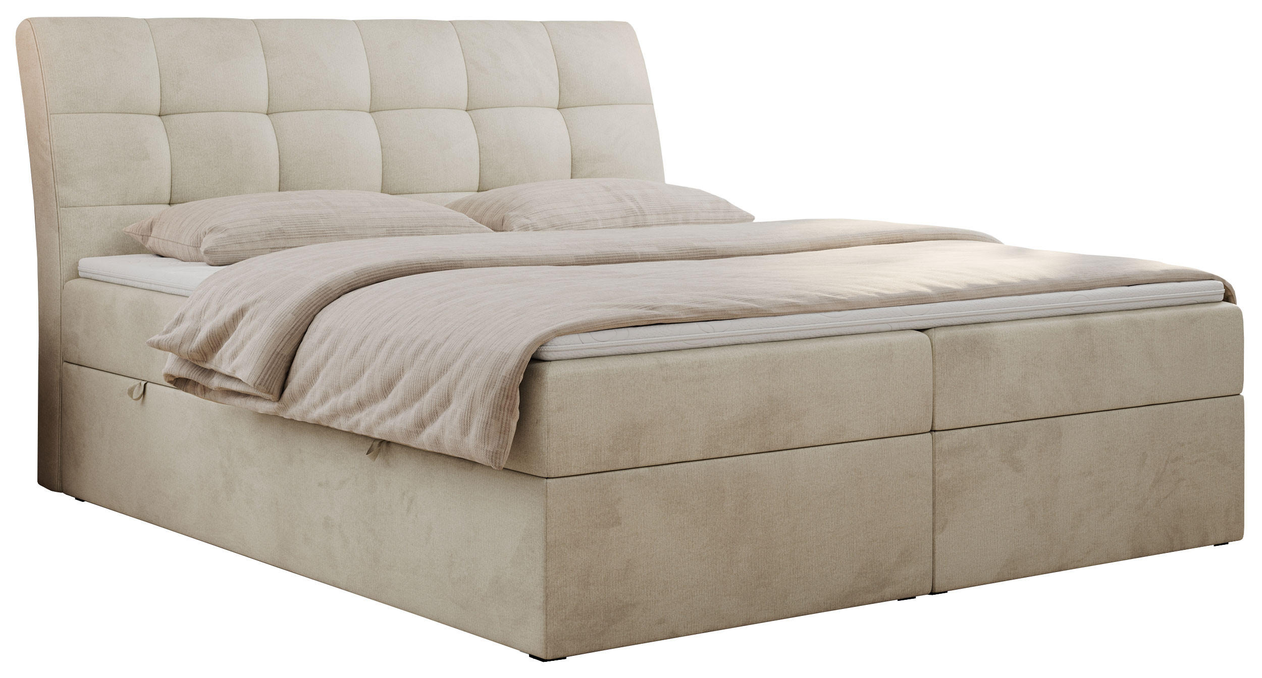 BOXBETT DIEGOS 160/200 Beige Velvet - H3 - Beige, Holz/Textil (160/200cm) - MKS