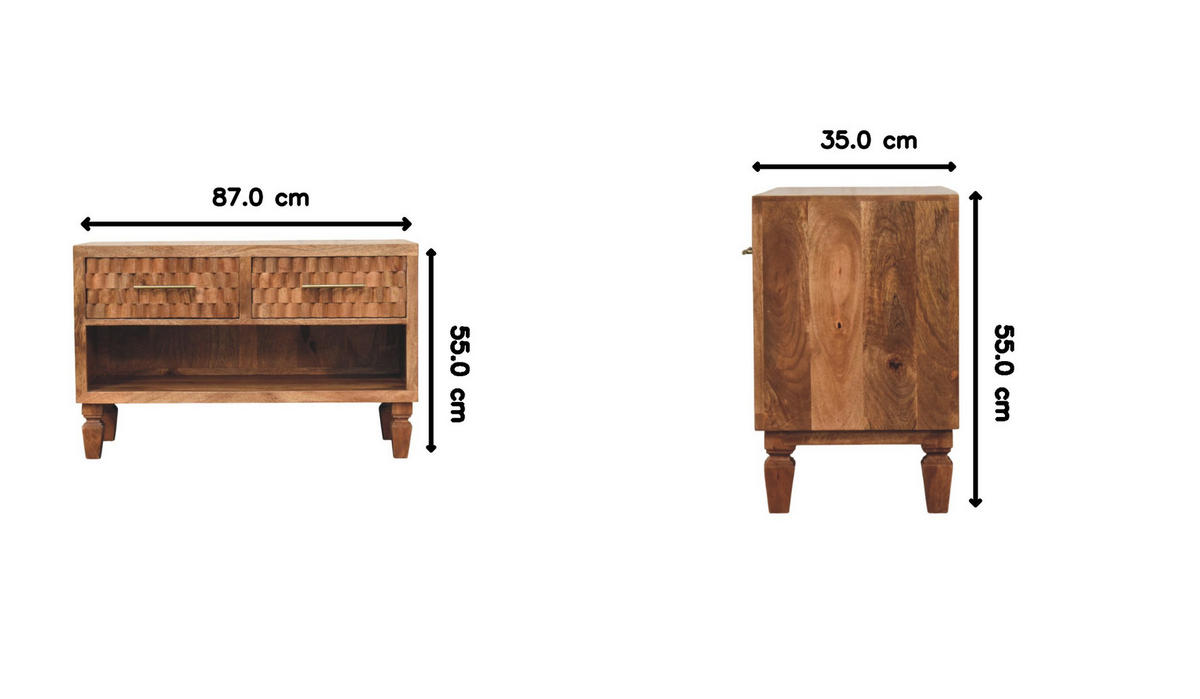 AUFBEWAHRUNGSMÖBEL Golden-Teak-Finish, 2 Schubladen, 1 offenes Regal, Hellbraun - Hellbraun/Braun, Holz (35/55/87cm) - Artisan Furniture