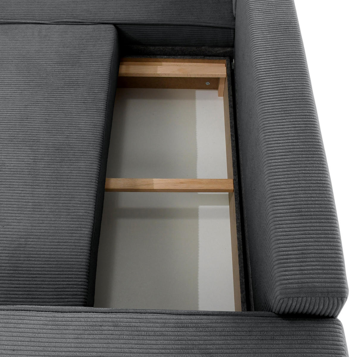 ECKSCHLAFSOFA Neapol mit Bettkasten, 255 cm, Cord-Stoff, Dunkelgrau - Dunkelgrau/Schwarz, Textil (256/148cm) - Beautysofa