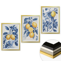 WANDBILDER 3er Set - 40x60 cm Goldrahmen - Zitronenzweige mit blauen Blättern - Goldfarben, Kunststoff (40/60cm) - ArtPrintCave