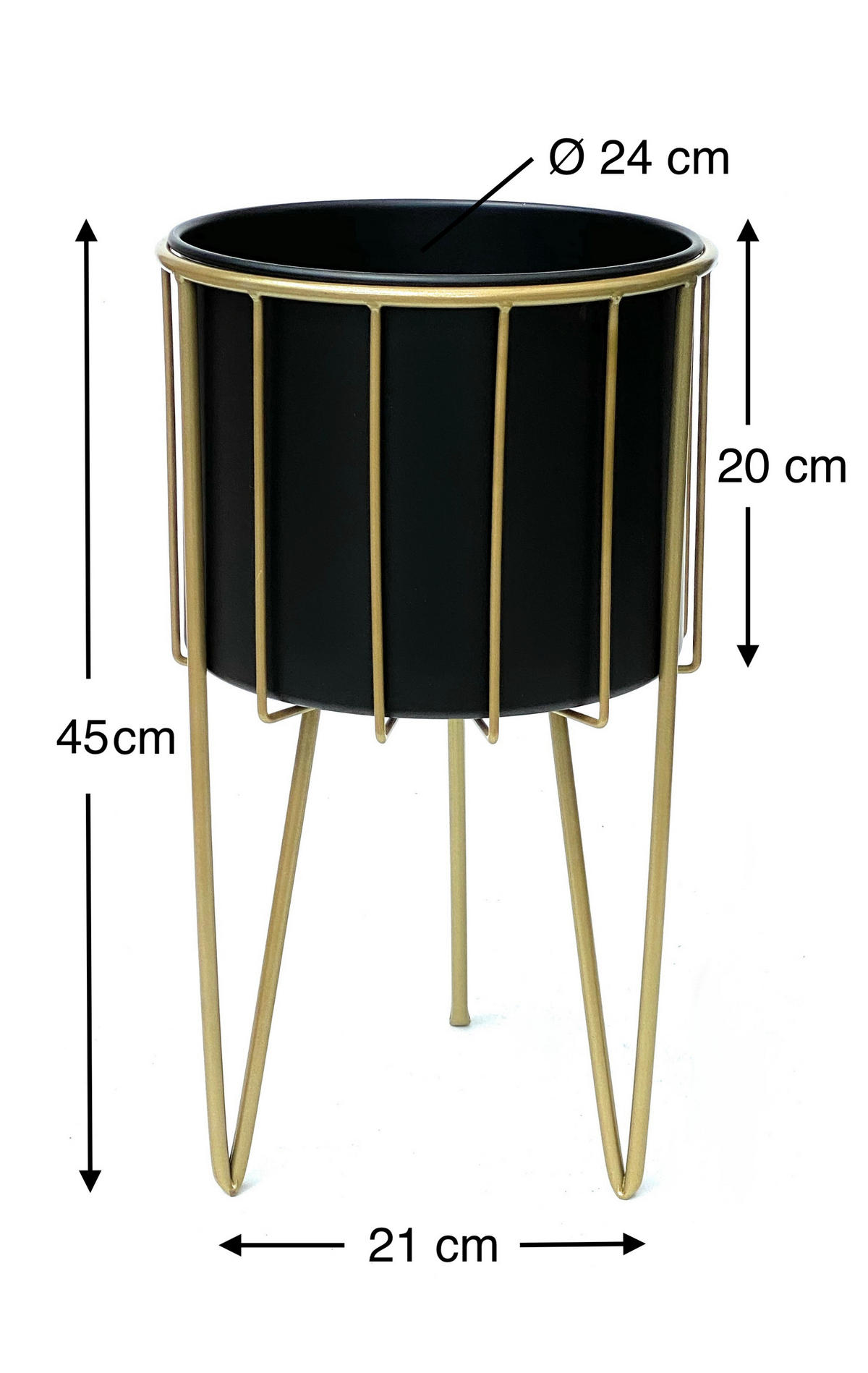 BLUMENHOCKER rund Metall Gold/Schwarz 25/25/45 cm - Gelb, Metall (25/25/45cm) - DanDiBo