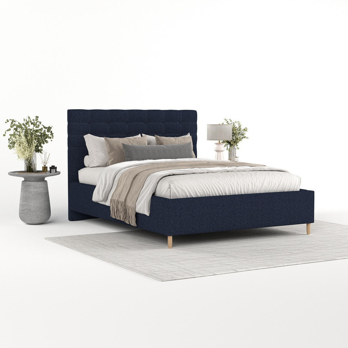 POLSTERBETT Soma 120/200 cm Marineblau im Riva Stoff - Naturfarben/Dunkelblau, Holz/Holzwerkstoff (120/200cm) - AltaBeds