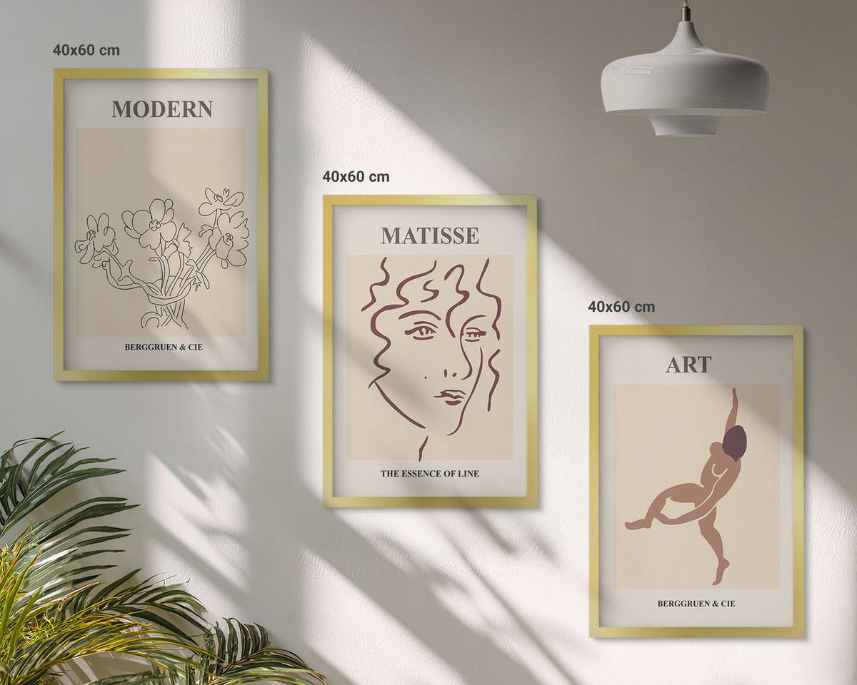 WANDBILDER 3er Set - 40x60 cm Goldrahmen - Stilvolle Grafiken, Blumen, Figuren - Goldfarben, Kunststoff (40/60cm) - ArtPrintCave