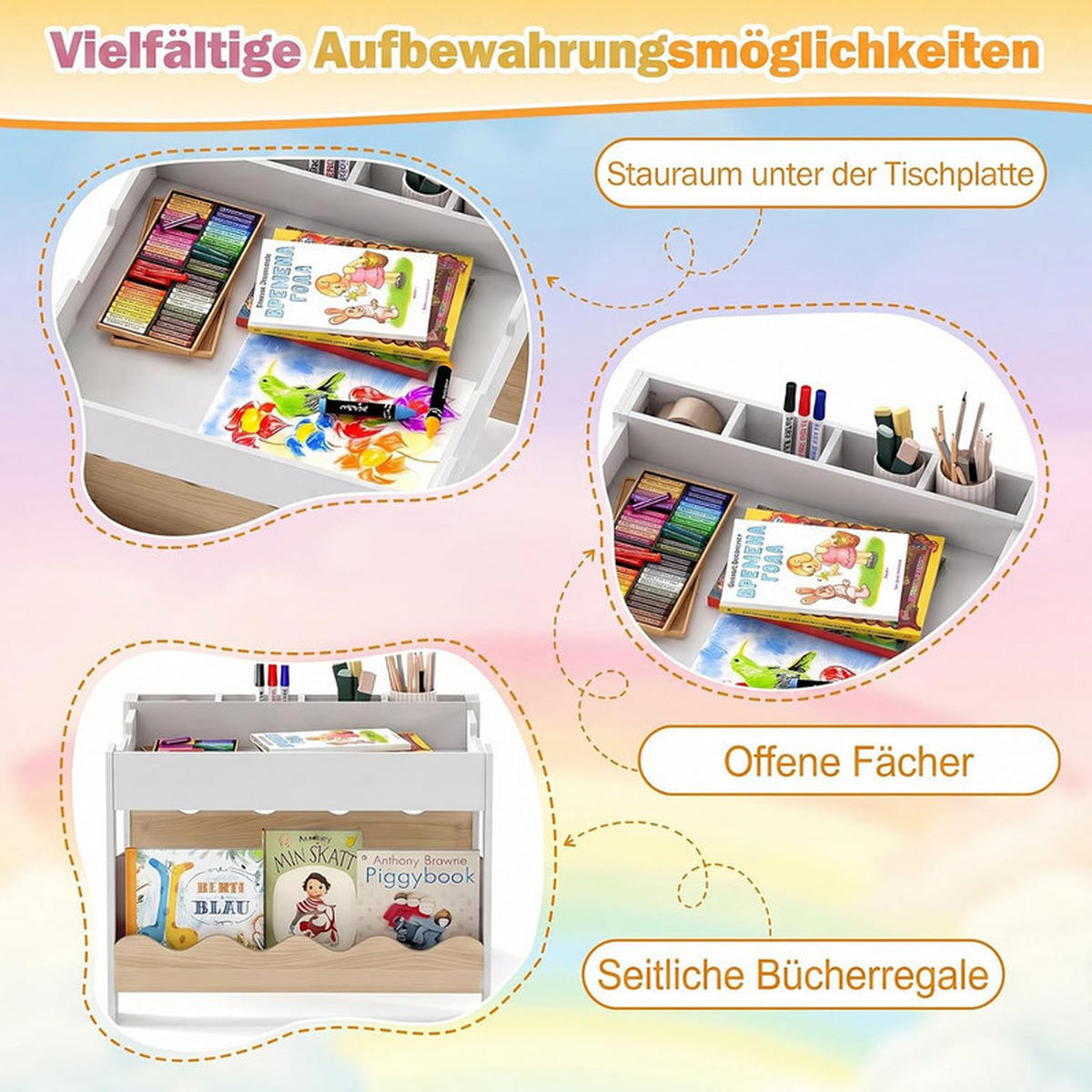 KINDERTISCH mit Stuhl natur(3-tlg) - Naturfarben, Holzwerkstoff (66/48/64cm) - COSTWAY