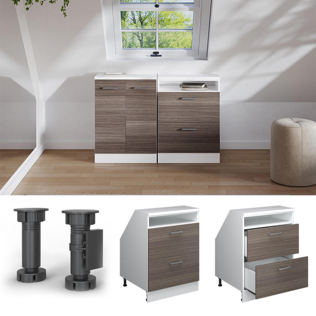 ORMARIĆ ZA KOSI KROV S LADICAMA Rion Plemenita Siva 60 x 81.6 cm s 2 ladice, korpus ormara dubine 60 cm - bijela/siva, drvni materijal (60/83.8/60cm) - Vicco