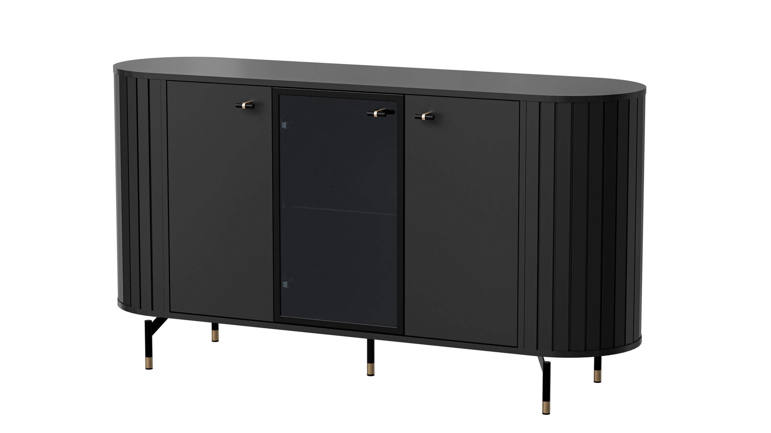 KOMMODE THIRA 150,1/81/40cm mit 3 Türen Schwarz - Schwarz, Holzwerkstoff (150.1/81/40cm) - MASSENO