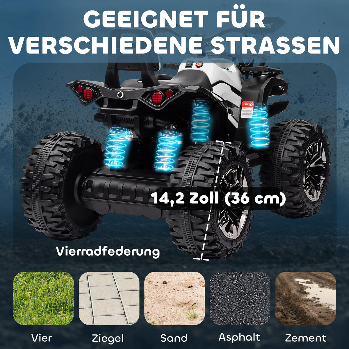 ELEKTRO-KINDERQUAD DE-06278 mit LED-Scheinwerfer und USB-Musikplayer Schwarz - Weiß, Kunststoff/Metall (100/65/73cm) - ComfortXL