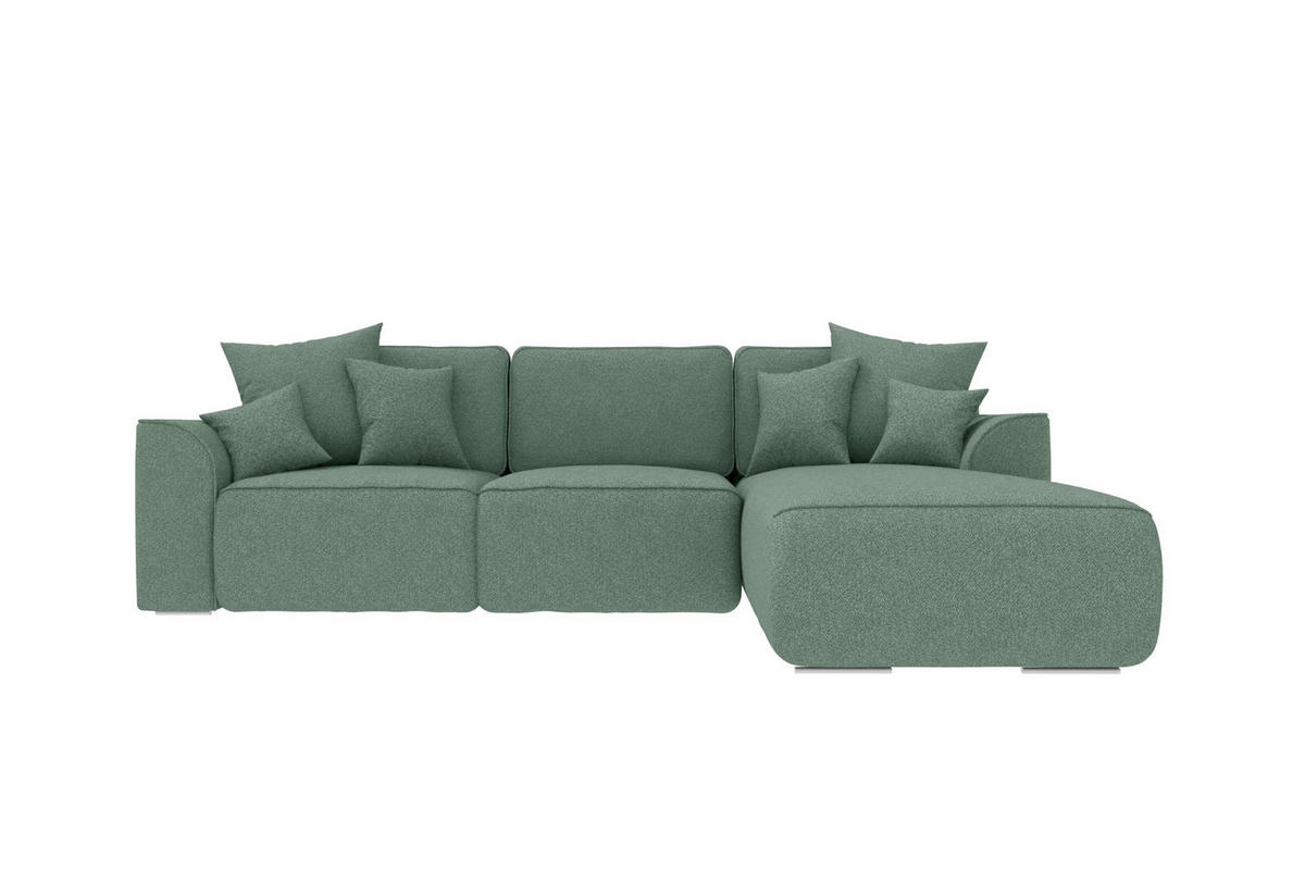ECKSOFA GUSTO Strukturstoff Salbeigrün Rechts inkl. Schlaffunktion - Chromfarben/Salbeigrün, Kunststoff/Textil (295/194cm) - 99rooms