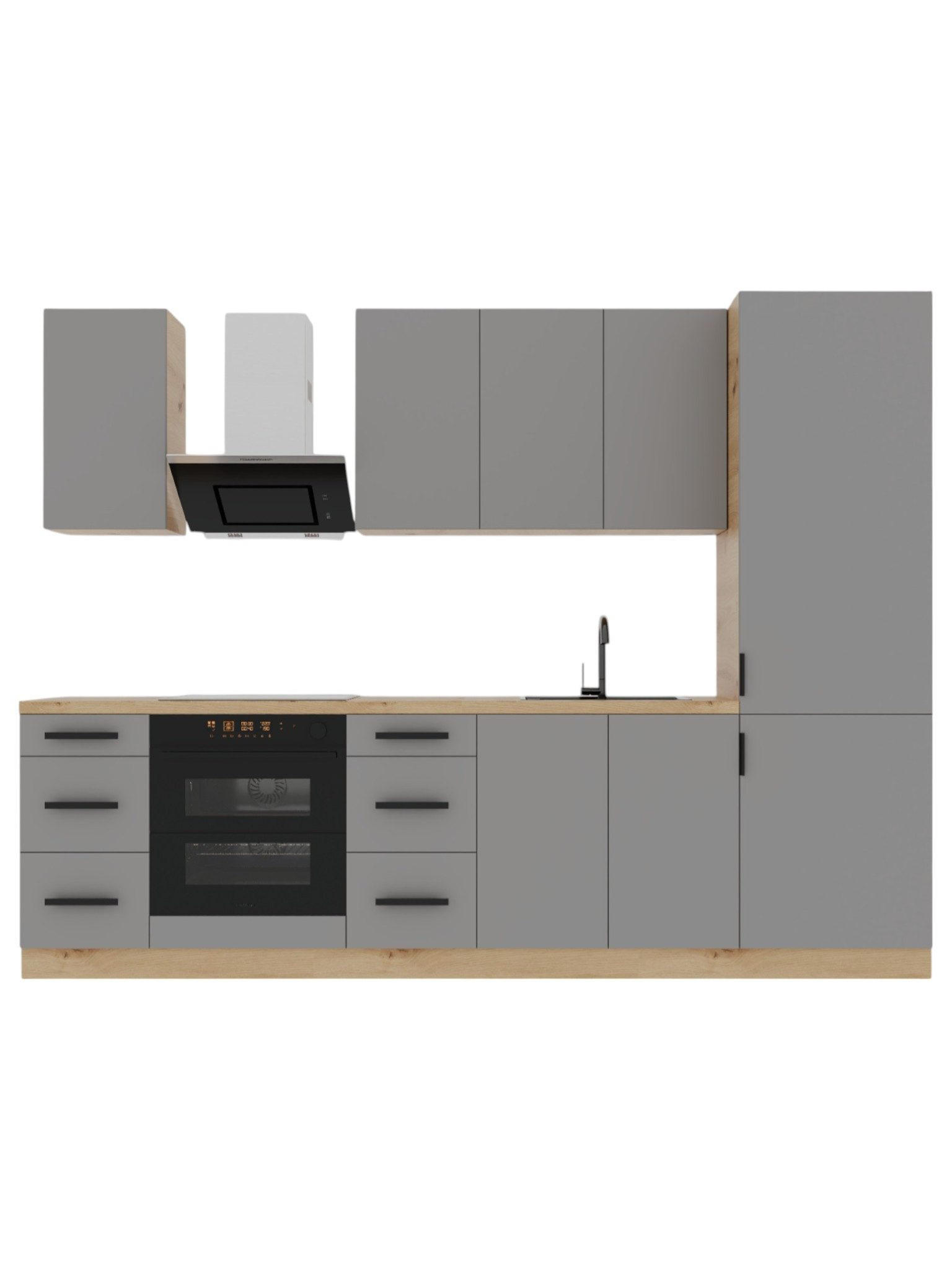 KÜCHENZEILE 280 cm – Nexa K98-G280 – in Beige / Matt - Beige/Schwarz, Holz/Metall (280/212/58cm) - ROYAL24_MARKT