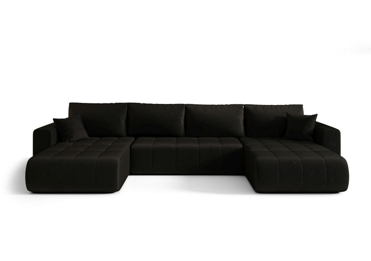 WOHNLANDSCHAFT LARA U-Form graphit Velours Monolith 95 - Schlaffunktion, Bettkasten - Anthrazit, Textil (385/85/175cm) - Cornero