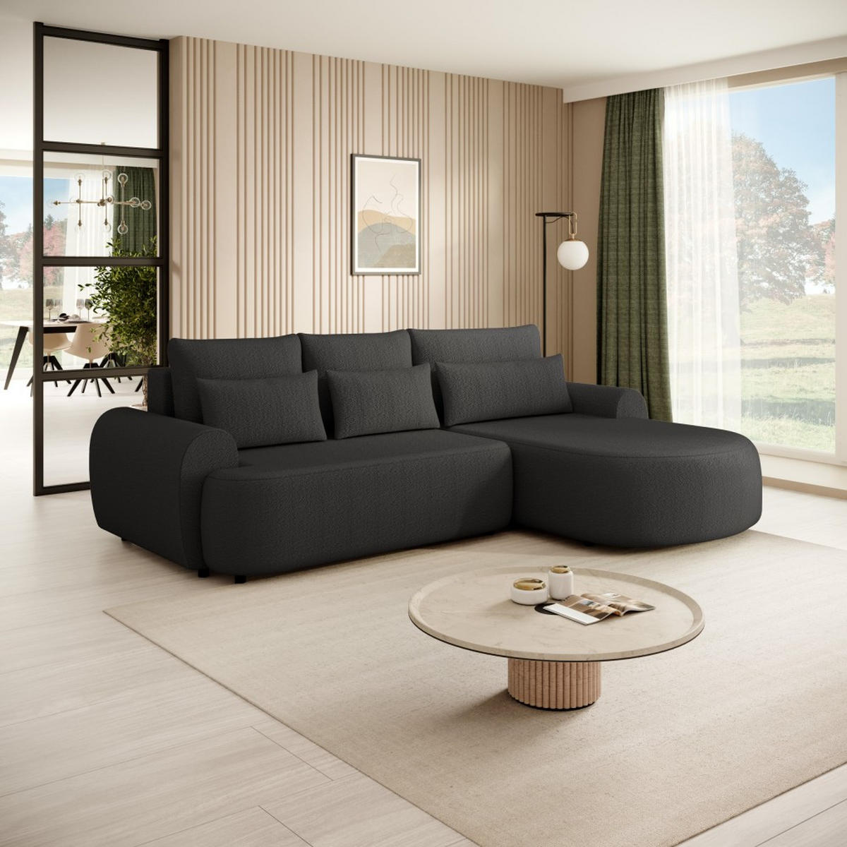 ECKSCHLAFSOFA Olivio L Schwarz, rechts - Schwarz, Kunststoff/Textil (266/170cm) - Beautysofa