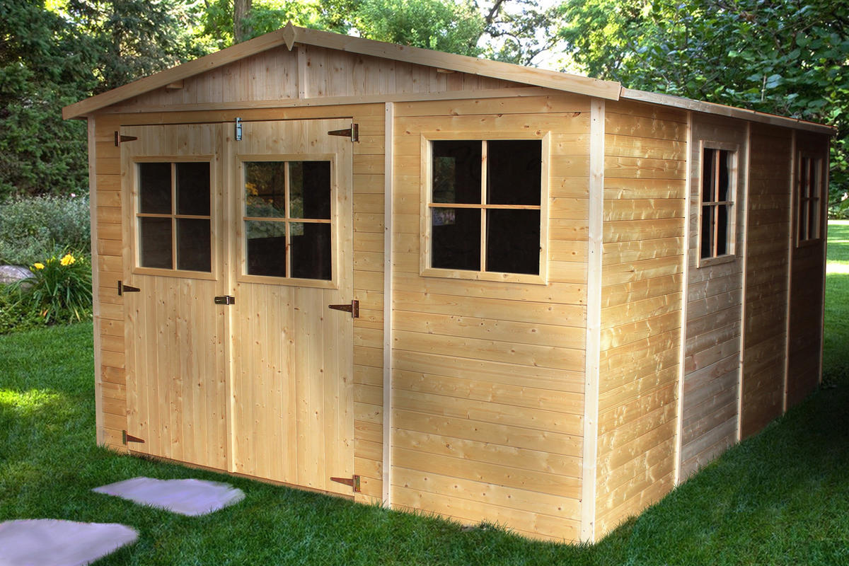 HOLZ-GARTHENHAUS MIT IMPRÄGNIERTEM BODEN - H226x418x320 cm/12 m² - M336+336G - Beige, Holz (324/232/395cm) - Timbela