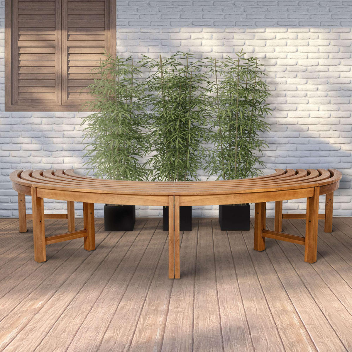 BAUMBANK Risen Holz Teak 250x125x45cm Halbrunde Sitzbank - Teakfarben, Holz (250/45/125cm) - DELUKE