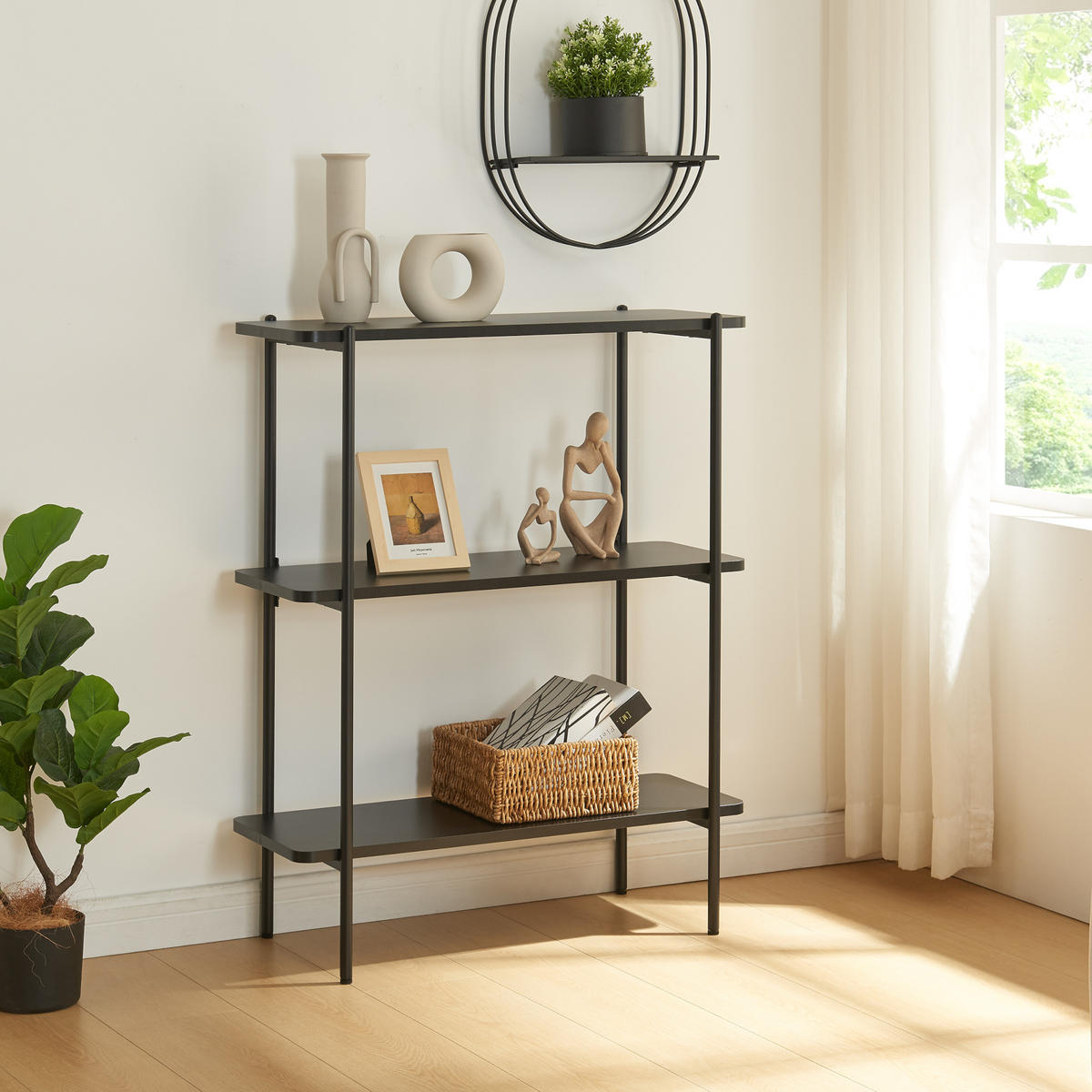STANDREGAL Samnanger - Schwarz, Holzwerkstoff/Metall (80/100/34cm) - [en.casa]
