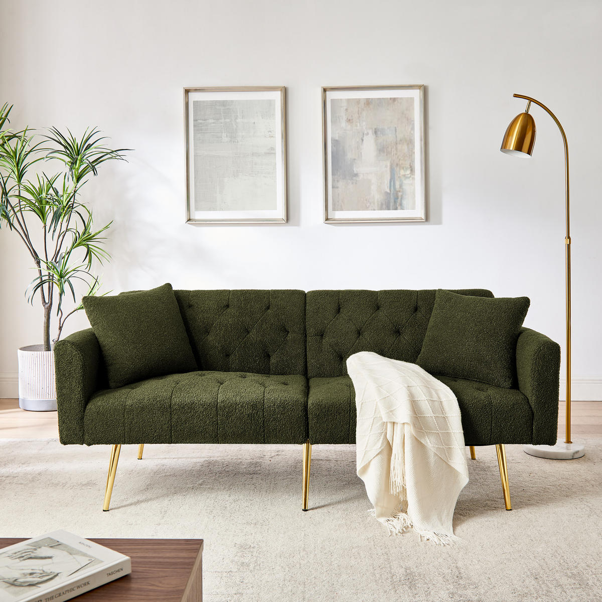 SCHLAFSOFA 177/78/74 cm in Green Teddyfell mit Aufbewahrungstasche - Grün, Textil (177/74/78cm) - Oxeza
