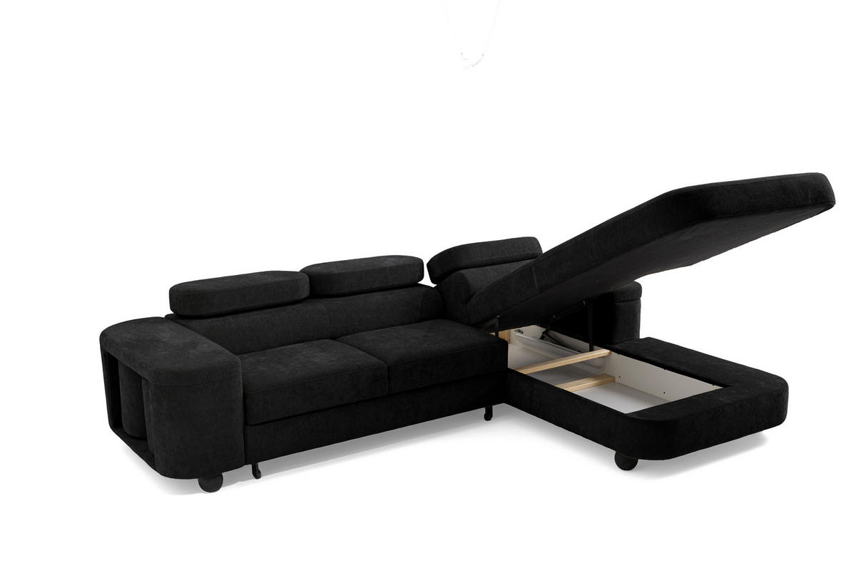 ECKSOFA LOVE L Rechts mit Schlaffunktion 124x210 Chenille Schwarz - Schwarz, Holz/Textil (205/284cm) - Muffo