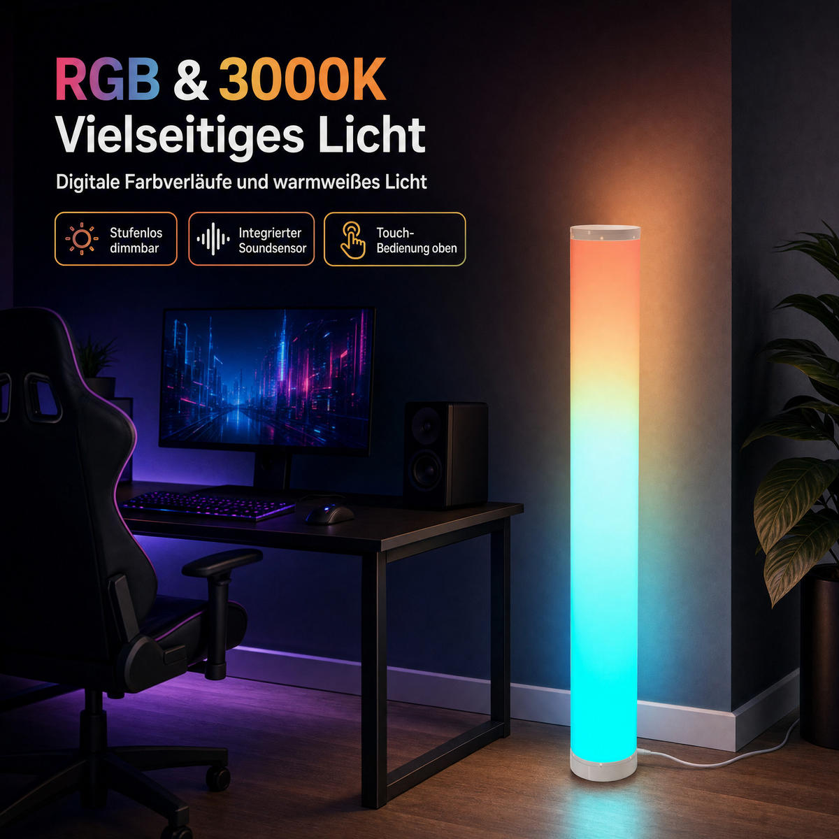 LED-DIGITALE-LICHTSÄULE - dimmbar mit Fernbedienung und RGB-Farbwechsel für modernes Ambiente - Weiß, Kunststoff (13/13/104cm) - Northpoint