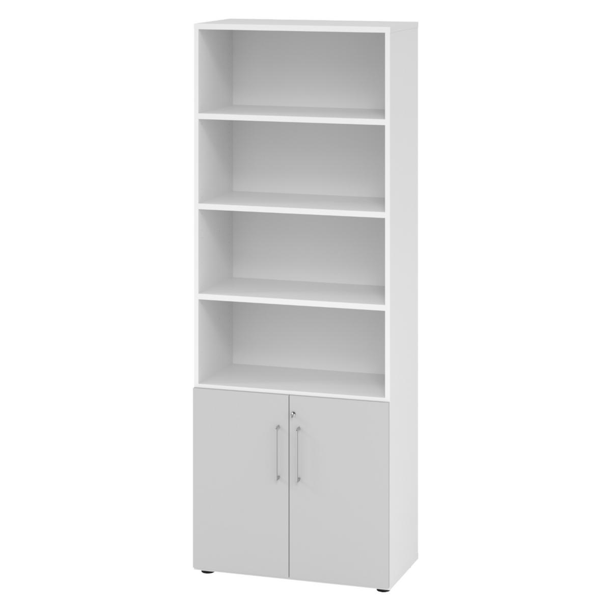 KOMBISCHRANK - 2 plus 4 Ordnerhöhen 42/80/215,6 cm in Weiß/Grau - Weiß/Grau, Holzwerkstoff (80/215.6/42cm) - bümö