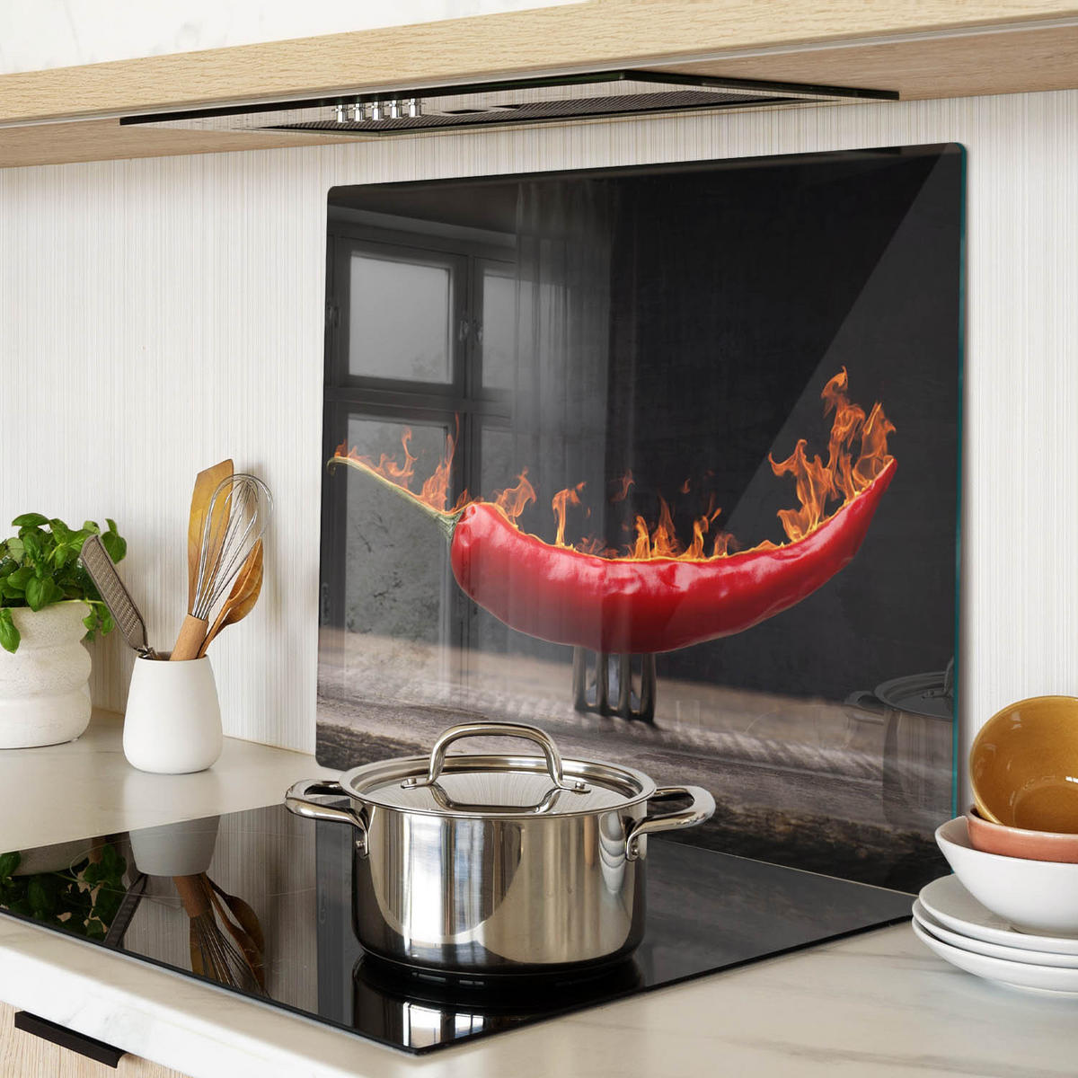 GLASPLATTE 60x52 cm Chili-Pfeffer - Rot, Glas (60/0.4/52cm) - TULUP