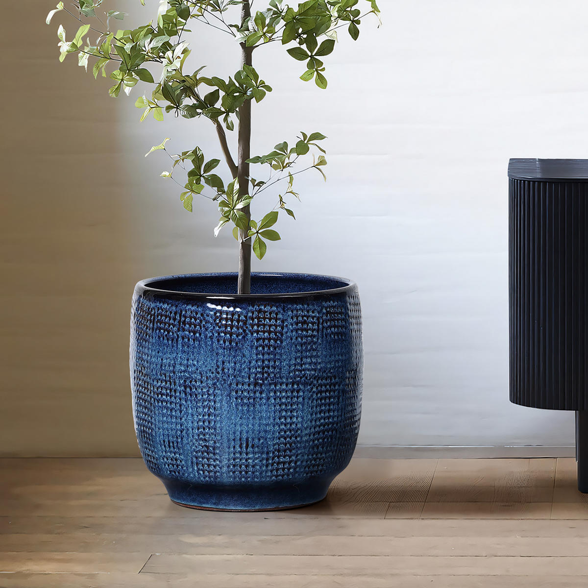 KERAMIK Blumentopf Groß, Round Übertöpfe Blau Ø30xH28 cm - Blau, Keramik (28cm) - Hometopia