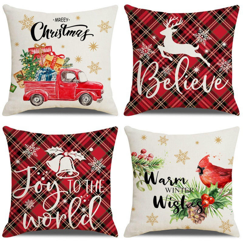 KISSENBEZUG – Weihnachtskissenbezug (Kissenfüllung nicht enthalten) – 45 x 45 cm – Multicolor(vier Stück) - Multicolor, Textil (45/45cm)