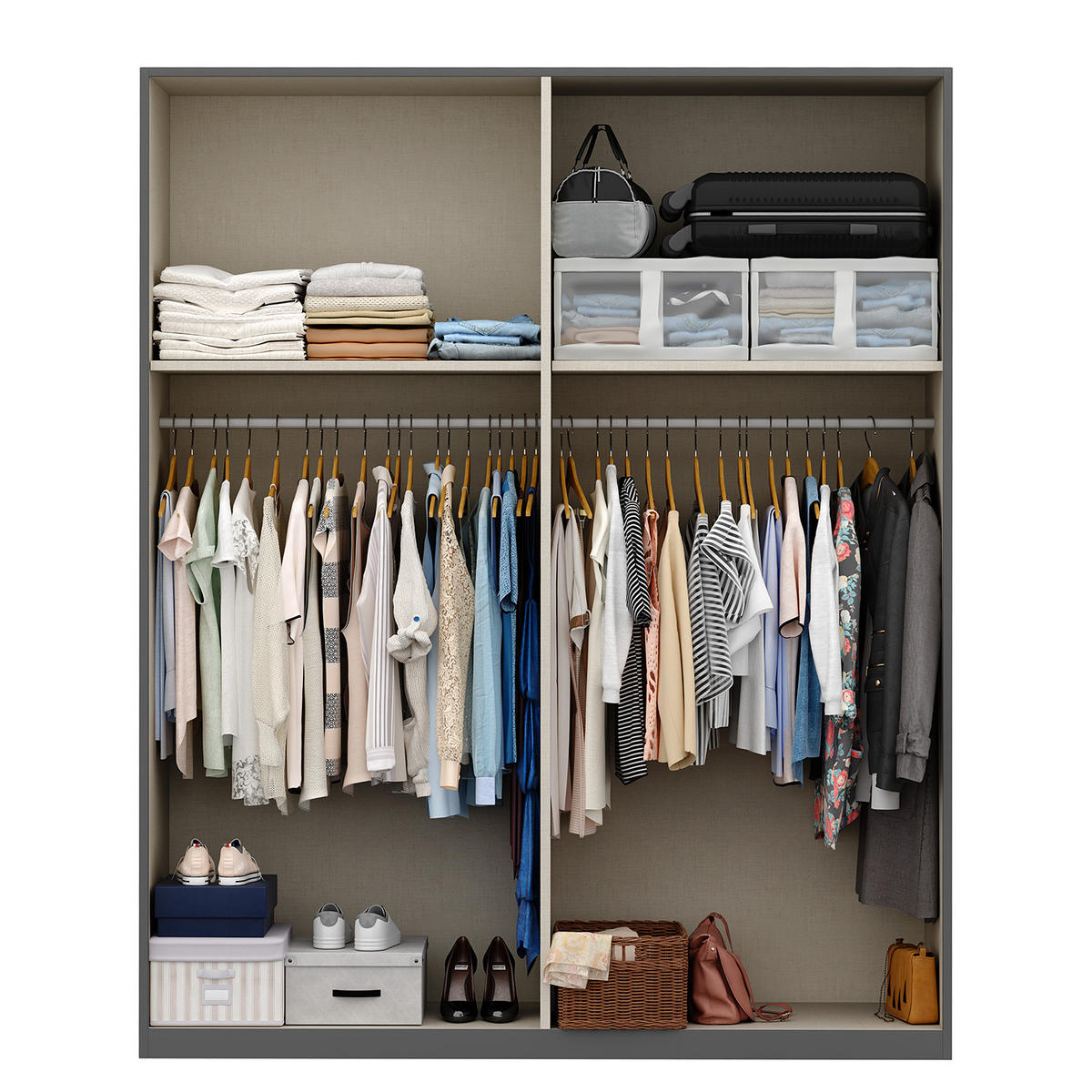 DREHTÜRENSCHRANK - Graphitfarben, Holzwerkstoff (181/222/60cm) - home24