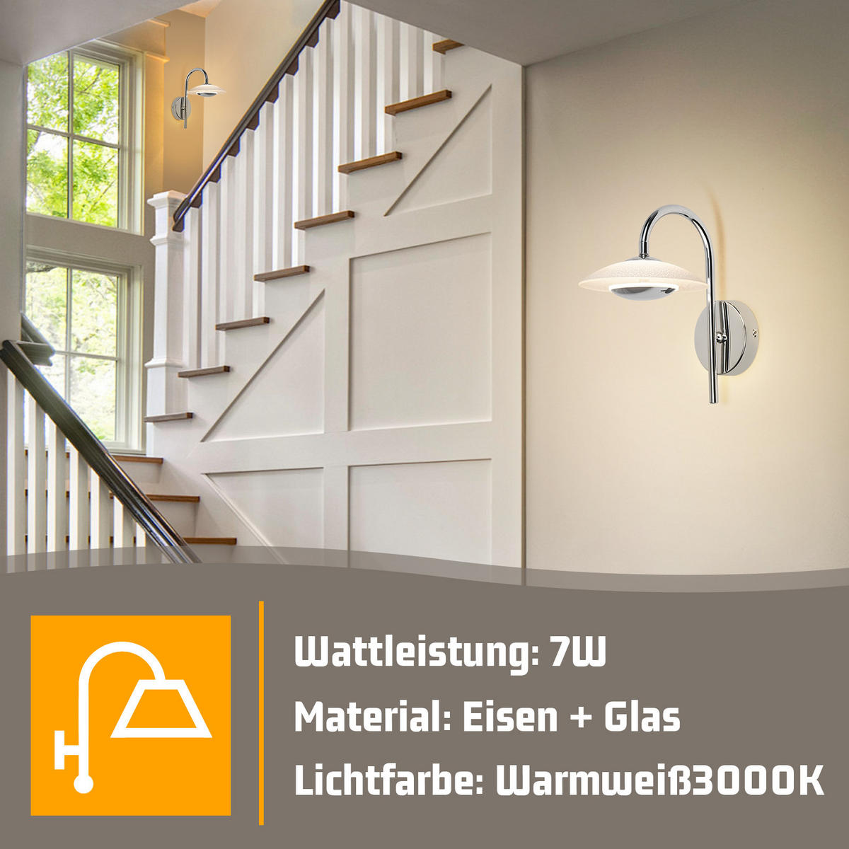 LED-WANDLEUCHTE Flashing 23.6/16/25.2 cm - Silberfarben, Metall (16/25.2/23.6cm) - ZMH