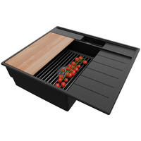 SPÜLBECKEN Sydney Pocket, 2-er set Schwarz Metallic 62/53 cm 1 Becken + Ablauf-Set + Küchenzubehörset ab 45er Unterschrank - Chromfarben/Schwarz Hochglanz, Kunststoff (62/20/53cm) - Primagran