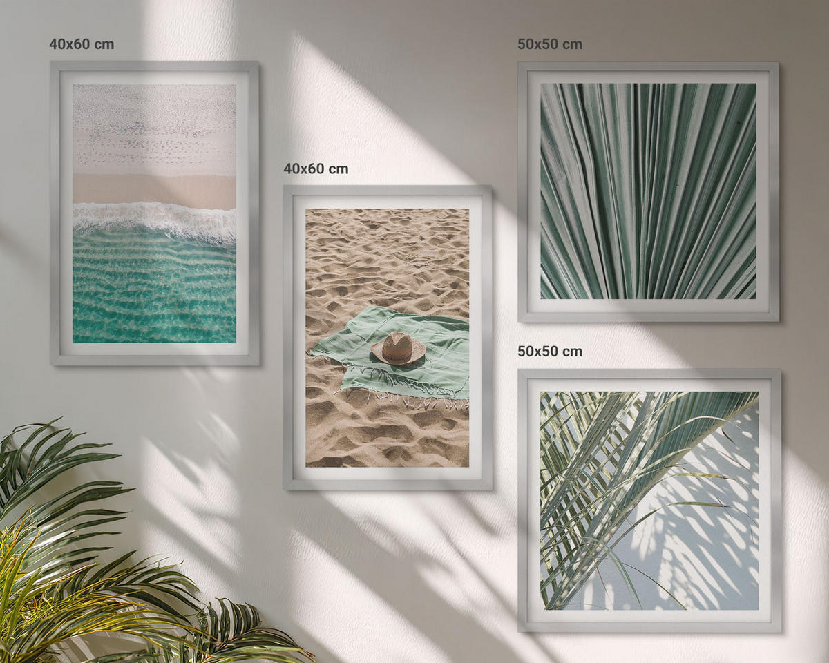 BILDER SET 4er Set - 50x50 cm & 40x60 cm Silberner Rahmen - Urlaubsblick Strand Meer - Silberfarben, Kunststoff (50/50cm) - TULUP