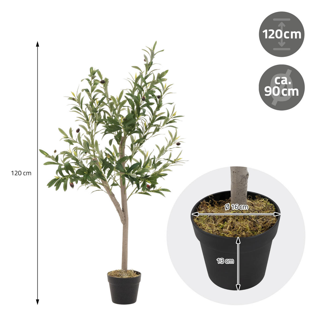 KUNSTPFLANZE Olive - Anthrazit/Grün, Holz/Kunststoff (120cm) - ML-DESIGN