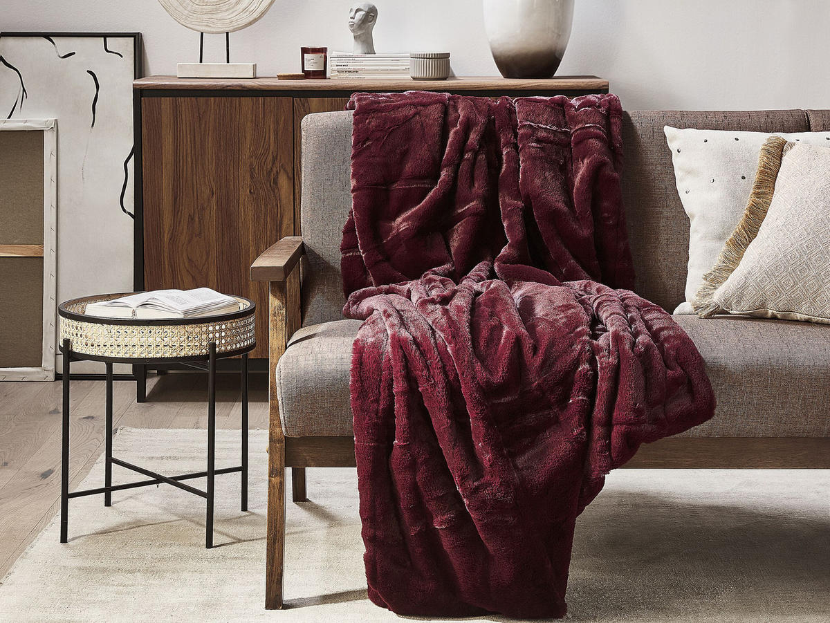 DECKE Burgunderrot Tantan 150/200 cm - Weinrot, Textil (150/200cm) - Beliani