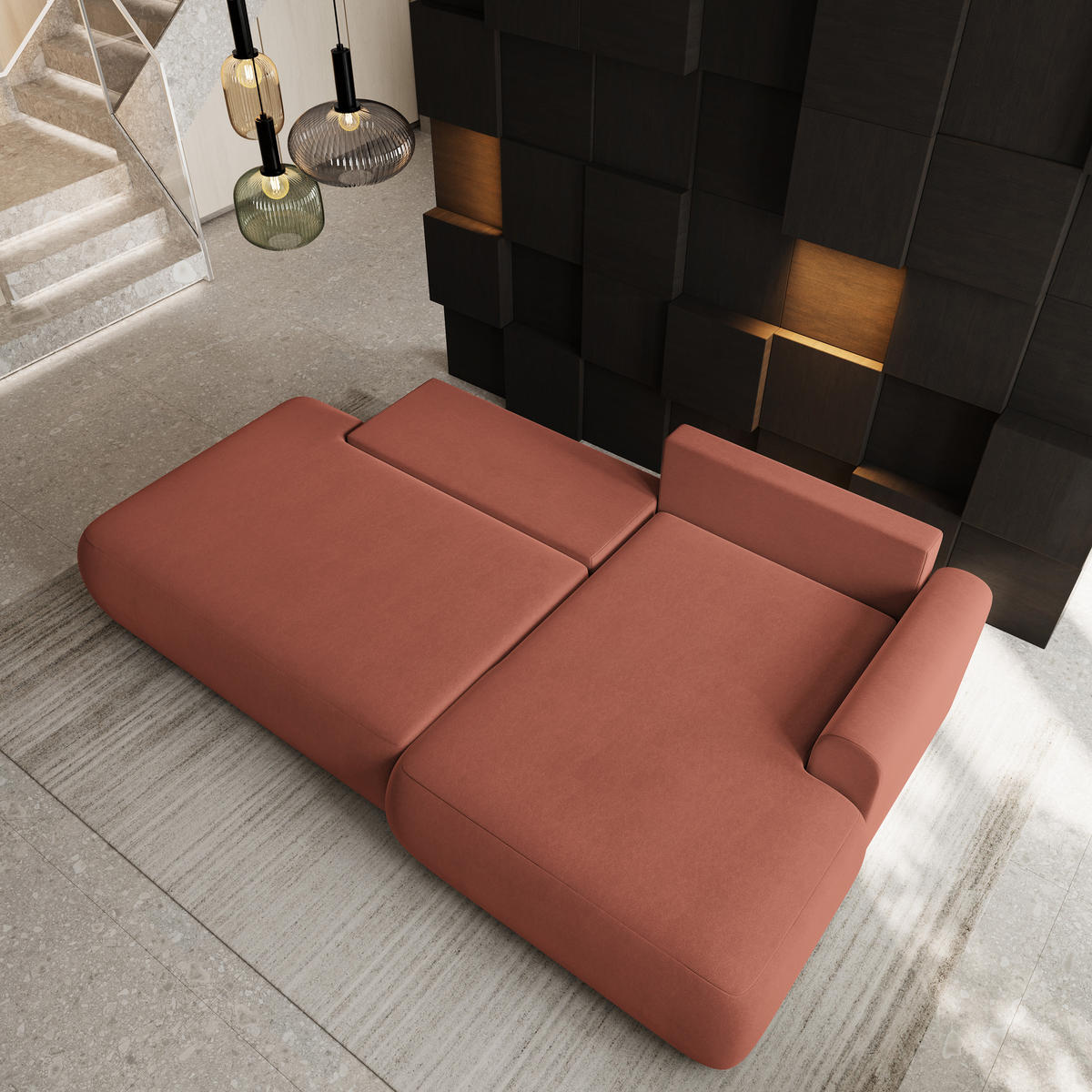 ECKSOFA NUVIRA CL R-S Koralle Samtstoff mit Schlaffunktion - Koralle, Holzwerkstoff/Textil (279/158cm) - MASSENO