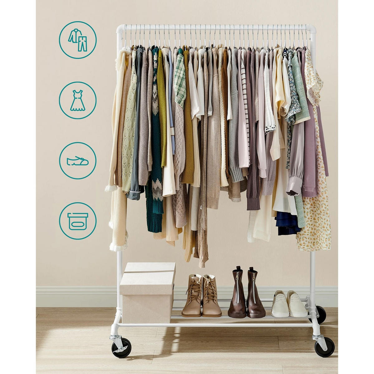 KLEIDERSTÄNDER MBABANE - Weiß, Metall (100/163/49cm) - Hansiro