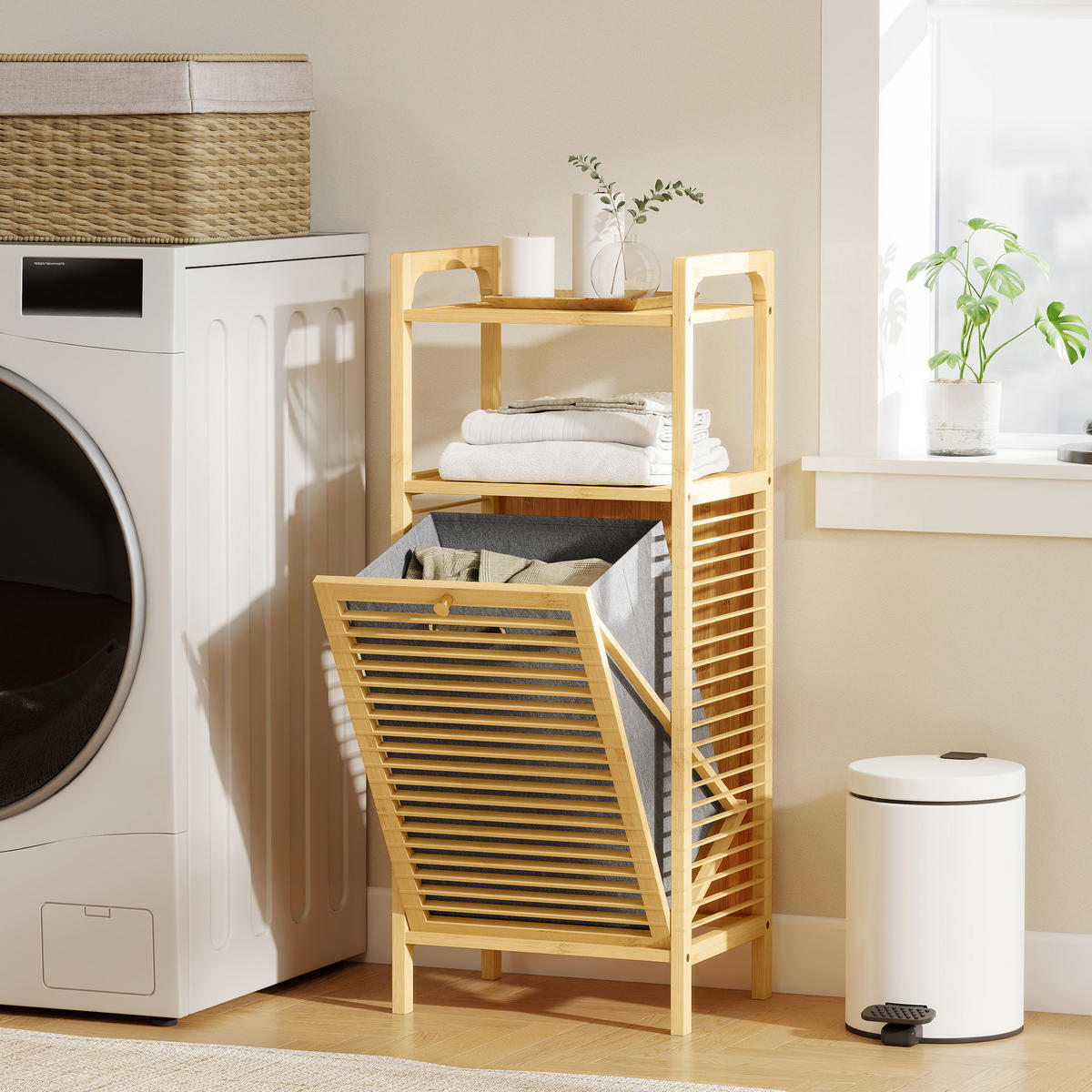 BADEZIMMERSCHRANK DE-17340 Natur - Naturfarben, Naturmaterialien (30/95/40cm) - ComfortXL