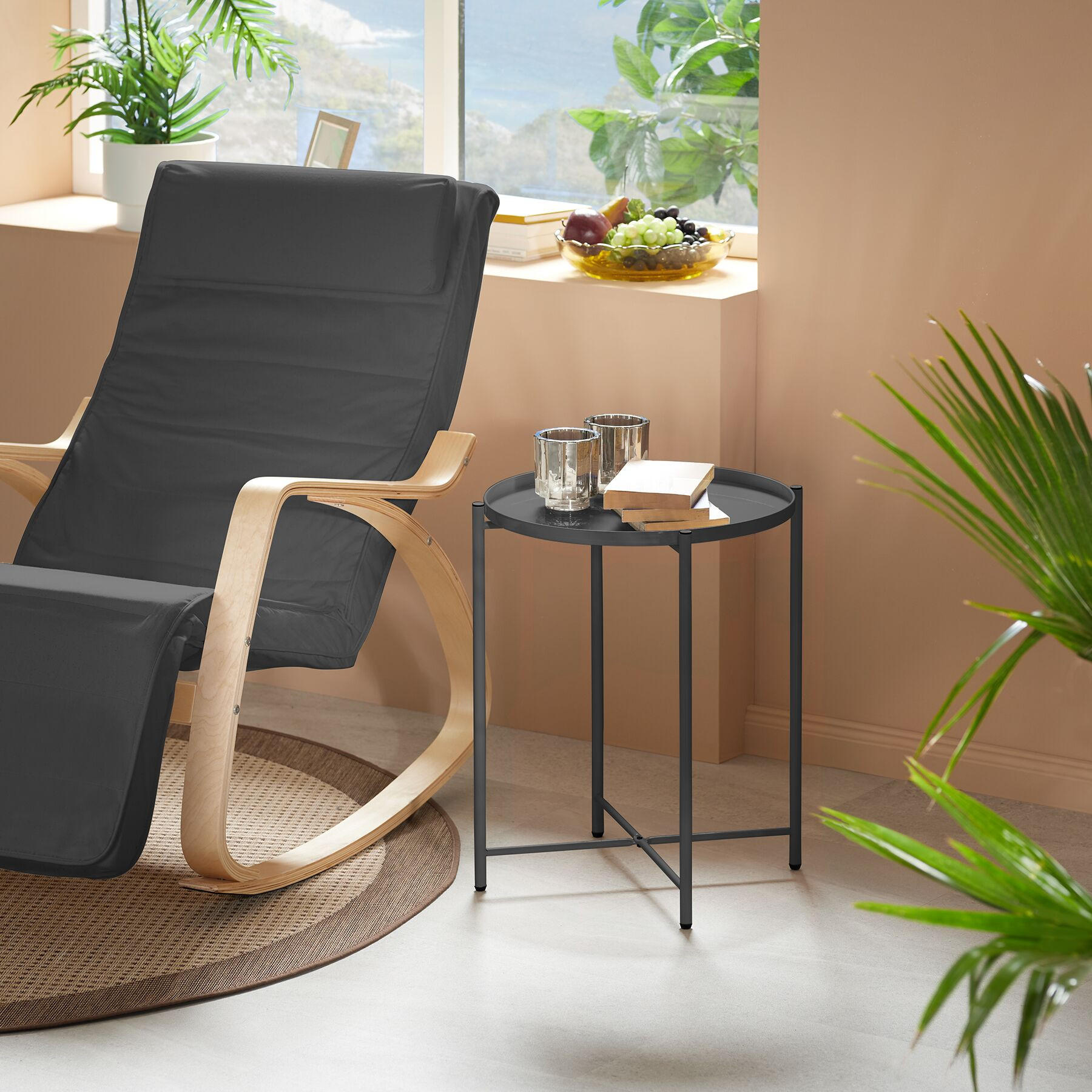 Thumbnail - tectake Beistelltisch, Dunkelgrau, Metall, Beton Optik, 45.5x53x45.5 cm, Wohnzimmer, Wohnzimmertische, Beistelltische