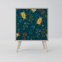 SIDEBOARD AUTUMN INSECTS, Grau, 57,5x42x77,5 cm, Schräge Buchenholzfüße - Buchefarben/Multicolor, Holzwerkstoff/Buchenholz (57.5/77.5/42cm) - SpaceRebels