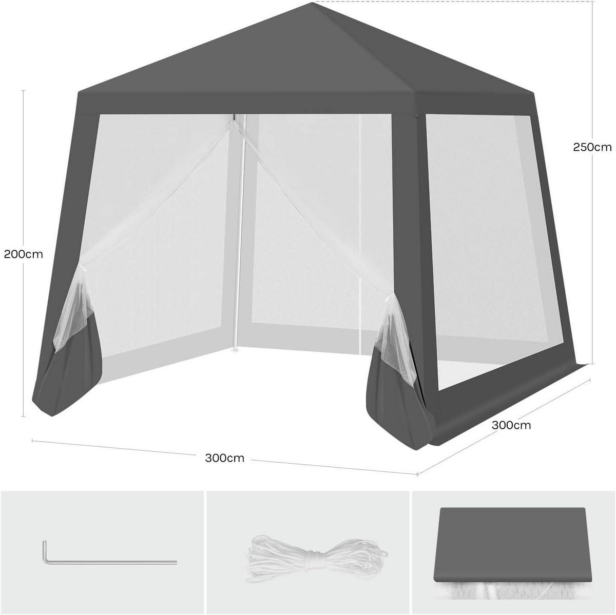 PAVILLON 3x3 m, Gartenpavillon mit Seitenwänden Moskitonetz - Grau, Metall (300/250/300cm) - Woltu